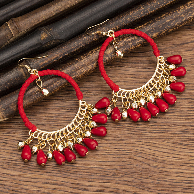 Wholesale Rice Bead Handmade Woven Tassel Earrings
